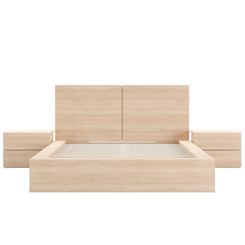 Nexera Queen 4pc James Bedroom Set Natural Blonde: Modern Minimalist Design with Platform Bed & Nightstands