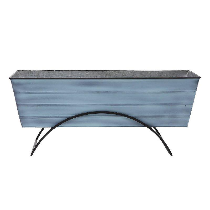 Large Blue Galvanized Steel Flower Box with Stand