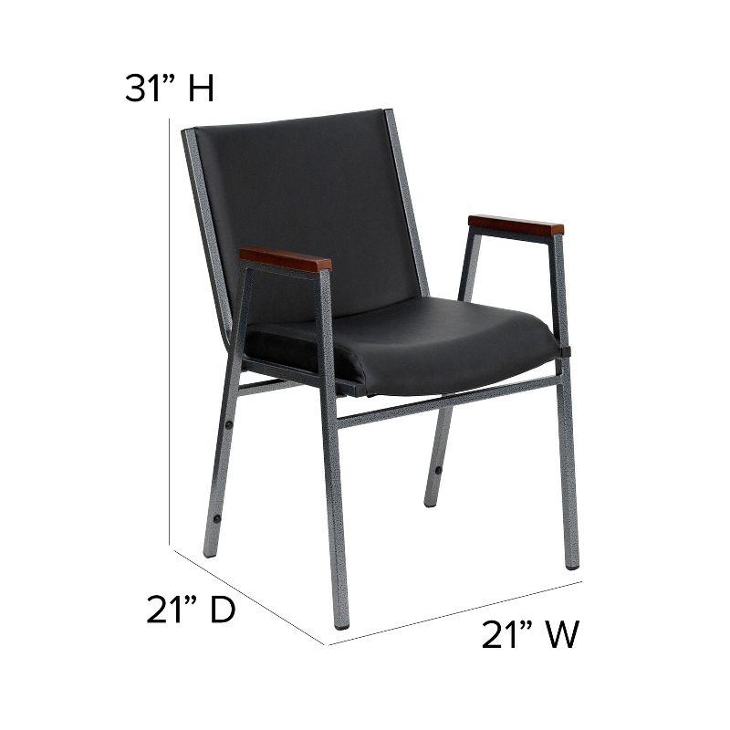 Versatile Black Vinyl and Metal Stack Chair with Armrests