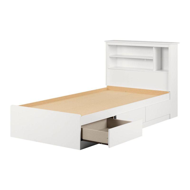 Pure White Twin Wood Storage Bed with Bookcase Headboard and Drawers