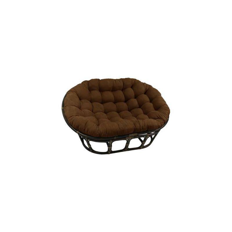 Walnut Finish 63'' Double Papasan Chair with Chocolate Microsuede Cushion