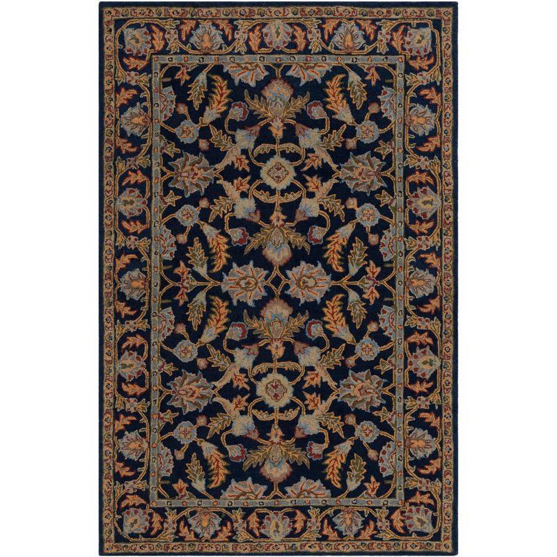 Handmade Tufted Blue Wool Floral 5' x 8' Area Rug