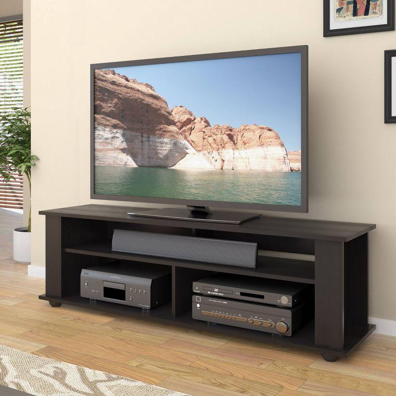 Flat Panel TV Stand for TVs up to 65" CorLiving Ravenwood Black: Contemporary Design, Open Shelving