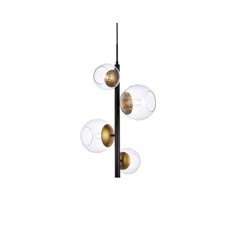 Elegant Lighting Wells 18 inch pendant in black and brass with clear shade