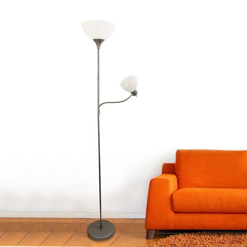 Adjustable White and Silver Metal Floor Lamp with Lampshade