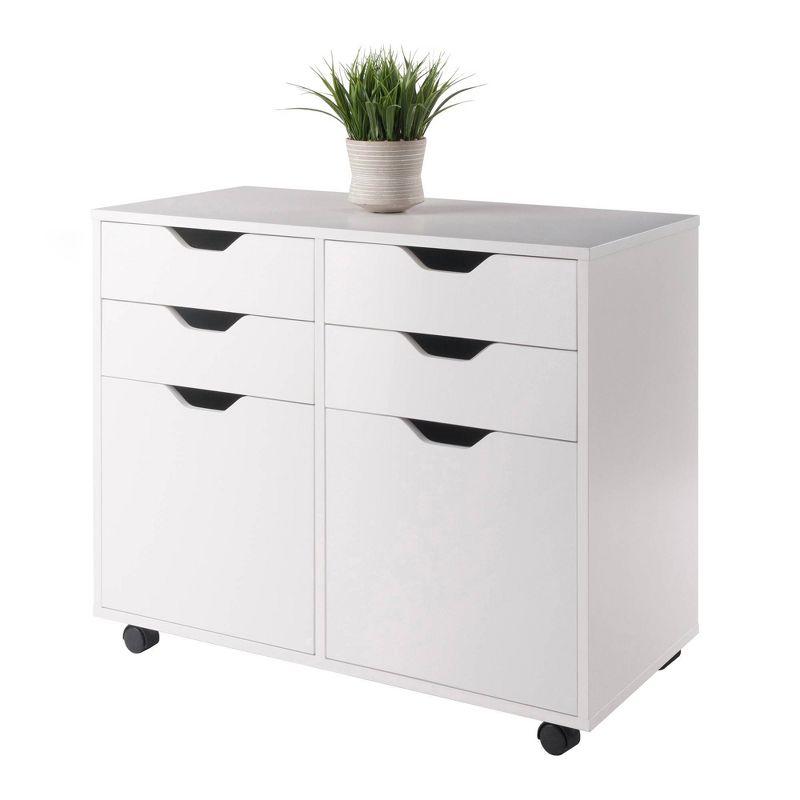 Modern White Composite Wood Mobile Storage Cabinet with Locking Wheels