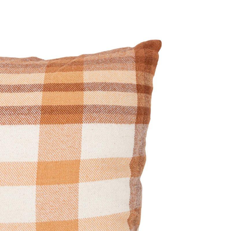 14x14 Inch Hand Woven Plaid Throw Pillow Rust Cotton With Polyester Fill by Foreside Home & Garden