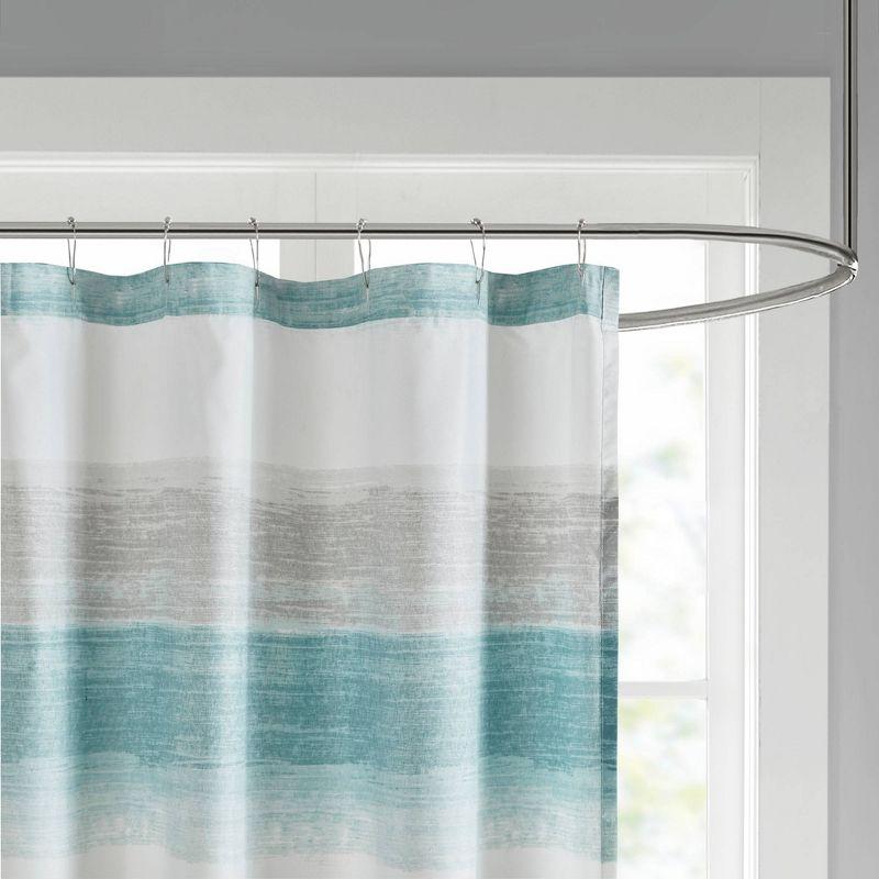 Seth Striped Print Shower Curtain Aqua/Gray - Madison Park: Polyester Microfiber, Buttonhole Top, OEKO-TEX Certified