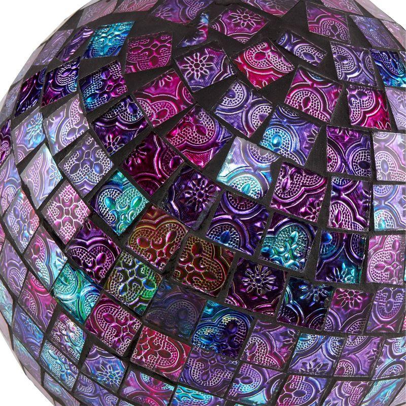 12" x 10" Indoor/Outdoor Embossed Pattern Glass Gazing Globe Purple - Alpine Corporation: Durable Polystone, LED Lights