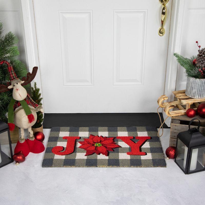 Gray and Red Poinsettia Joy Coir Outdoor Christmas Doormat 18" x 30"