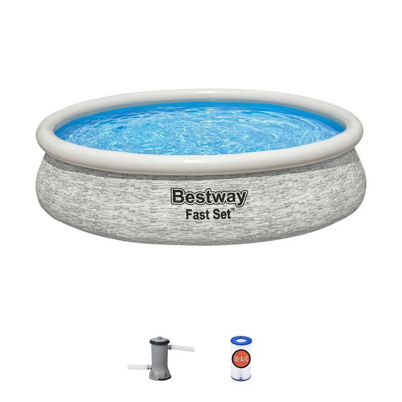 Bestway 12' x 30" Round Inflatable Stone Design Pool Set with Filter Pump