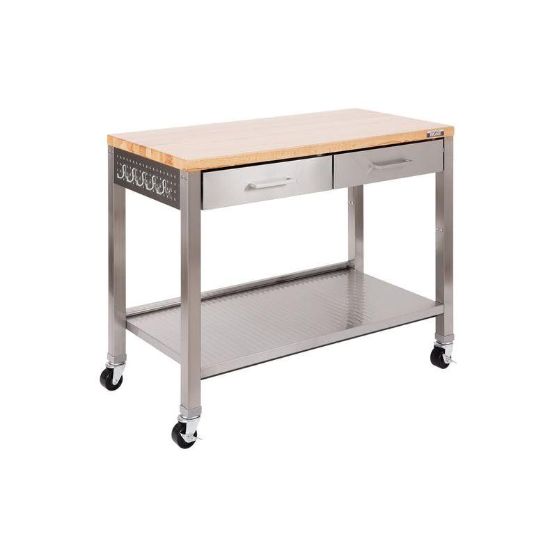 48'' Wide Stainless Steel Kitchen Rolling Cart Island with Solid Wood Top