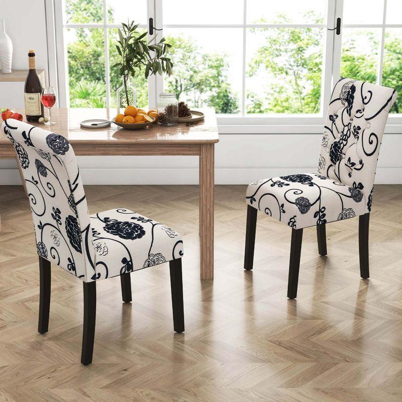 Costway Set of 2 Parsons Upholstered Fabric Chair with Wooden Legs Pink/Beige/Grey/White&Black