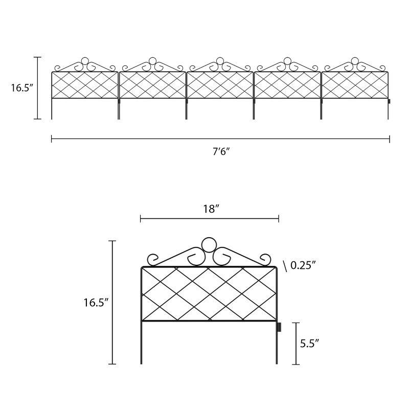 Nature Spring Decorative Metal Garden Fencing for Edging Flower Beds and Landscaping- Black, Set of 5