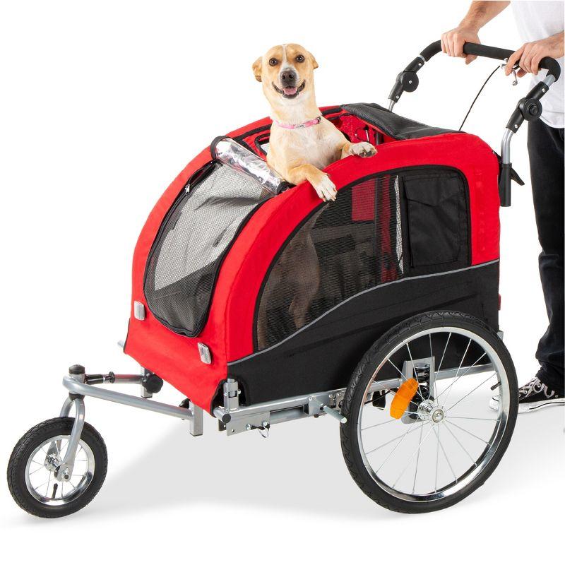 Red and Black 2-in-1 Pet Stroller and Bike Trailer