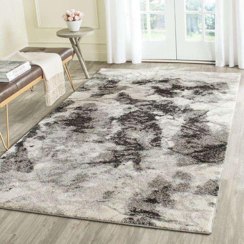 Luxurious Abstract Shag Area Rug 4' x 6' in Cream and Gray