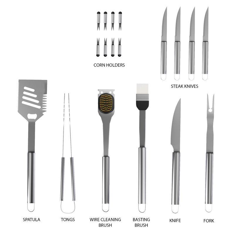 BBQ Grill Accessories Kit - 19-Piece Stainless-Steel Grilling Tools Set with Carrying Case - Camping Utensils for Summer Outdoor Cooking by Chef Buddy