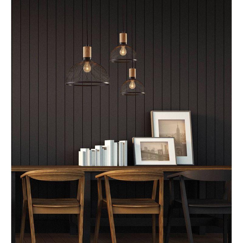 Matte Black Metal & Natural Wood Mini Pendant Lamp