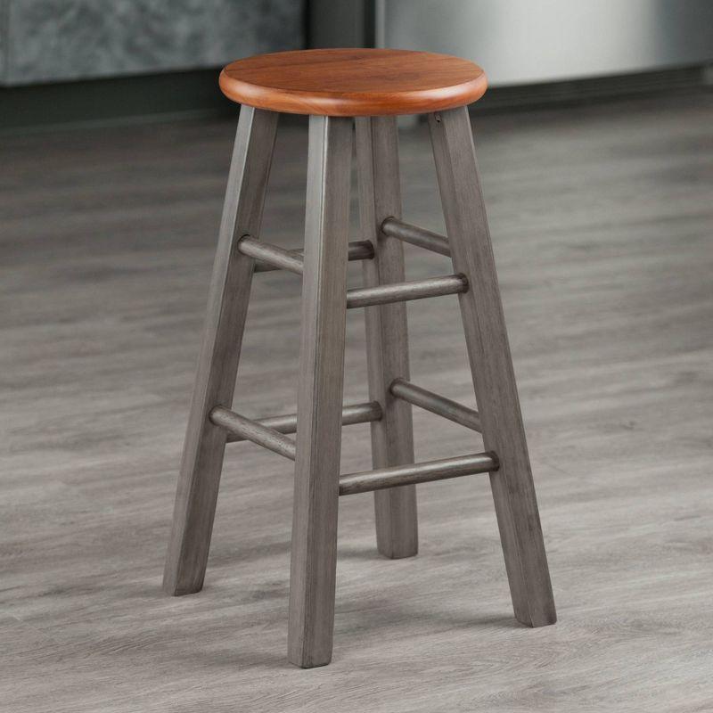 Rustic Teak and Gray 24" Solid Wood Backless Counter Stool