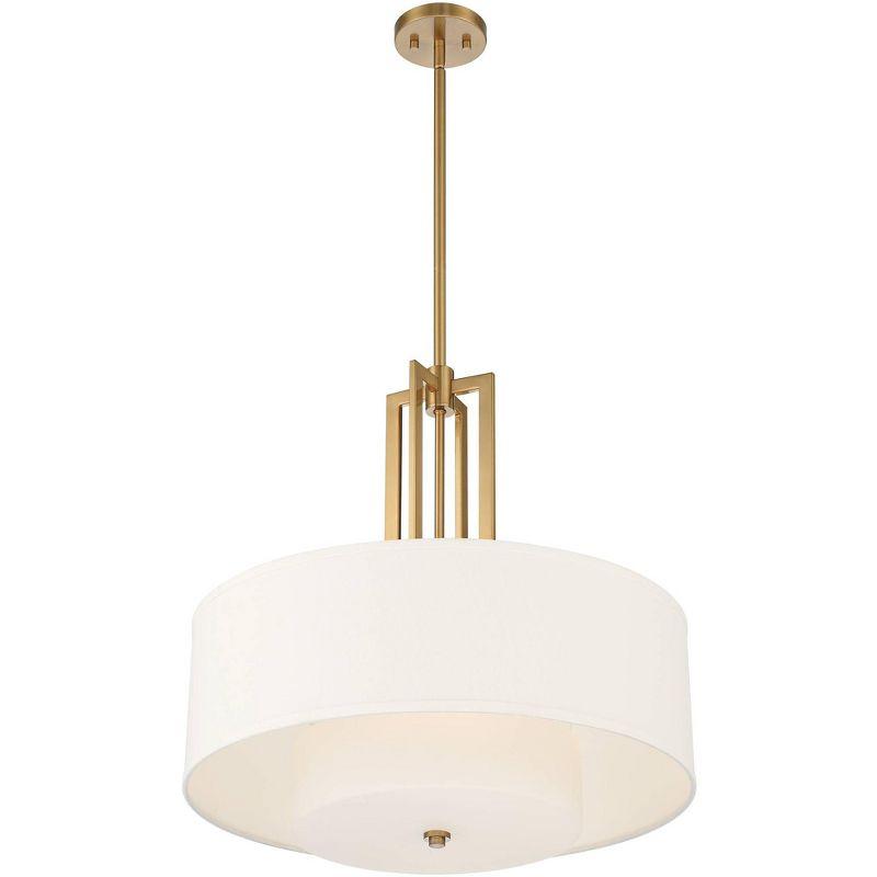 Possini Euro Design Sundry Warm Brass Pendant Chandelier 24" Wide Modern Double Drum Shades 4-Light Fixture for Dining Room House Foyer Kitchen Island