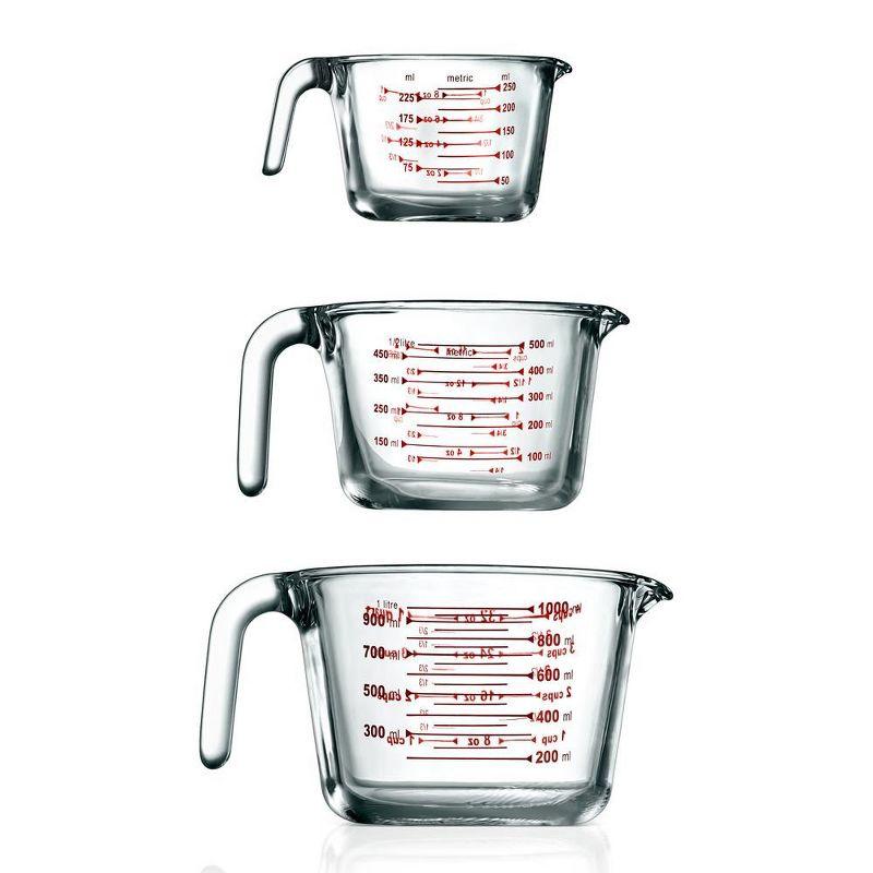 NutriChef 3pc Premium Glass Measuring Cup Set with Easy-Grip Handles - NCGL3MES