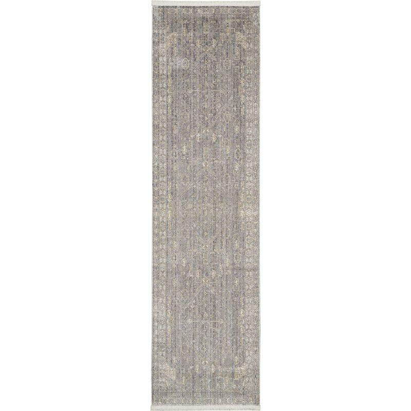 Grey and Beige Hand-Knotted Medallion Runner Rug