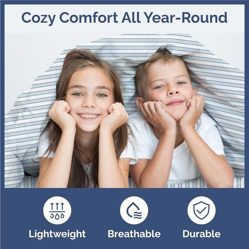 CGK Linens Kids 4 Piece Bed Sheet Set - Cute & Cozy Wrinkle-Resistant with Vibrant Designs in Blue Stripes, Size Full