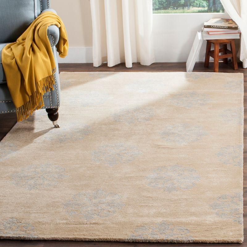 Beige and Blue Hand-Tufted Wool and Viscose Area Rug