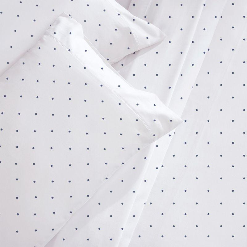 400 Thread Count 100% Cotton Printed Navy Dot Blue 4 Piece Sheet Set - King - California Design Den