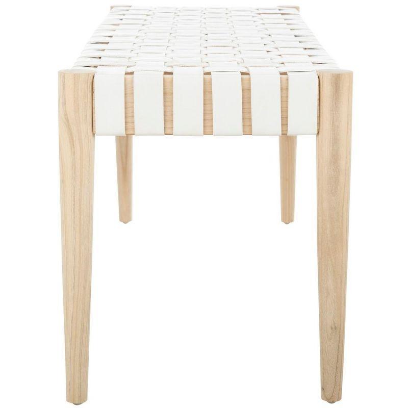 Amalia 47'' Beige and White Leather Weave Transitional Bench