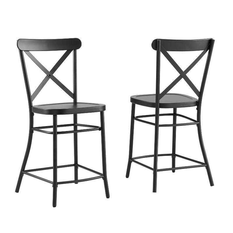 French Industrial Revival Matte Black Steel Counter Stools, Set of 2