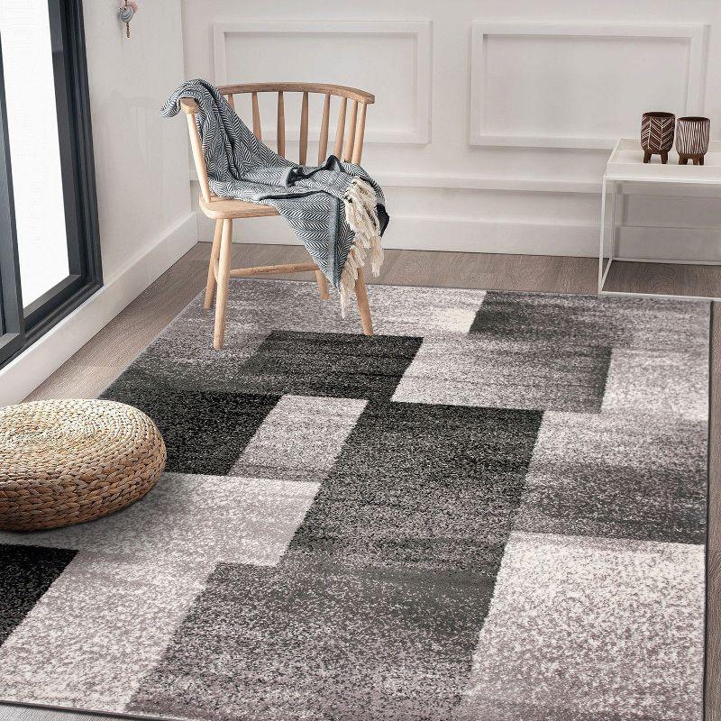 World Rug Gallery Contemporary Modern Geometric Boxes Area Rug - Gray 7'10" x 10'