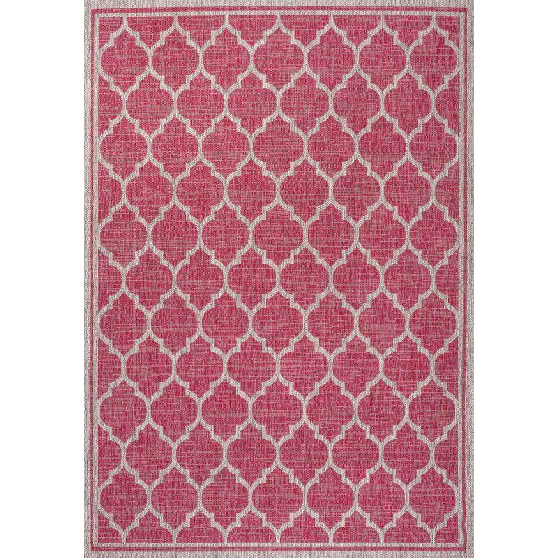 3' x 5' Trebol Moroccan Trellis Textured Weave Indoor/Outdoor Area Rug, Fuchsia/Light Gray - JONATHAN Y