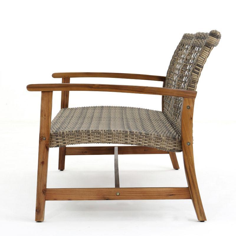 GDFStudio Jean Outdoor Acacia Wood and Wicker Loveseat, Brown
