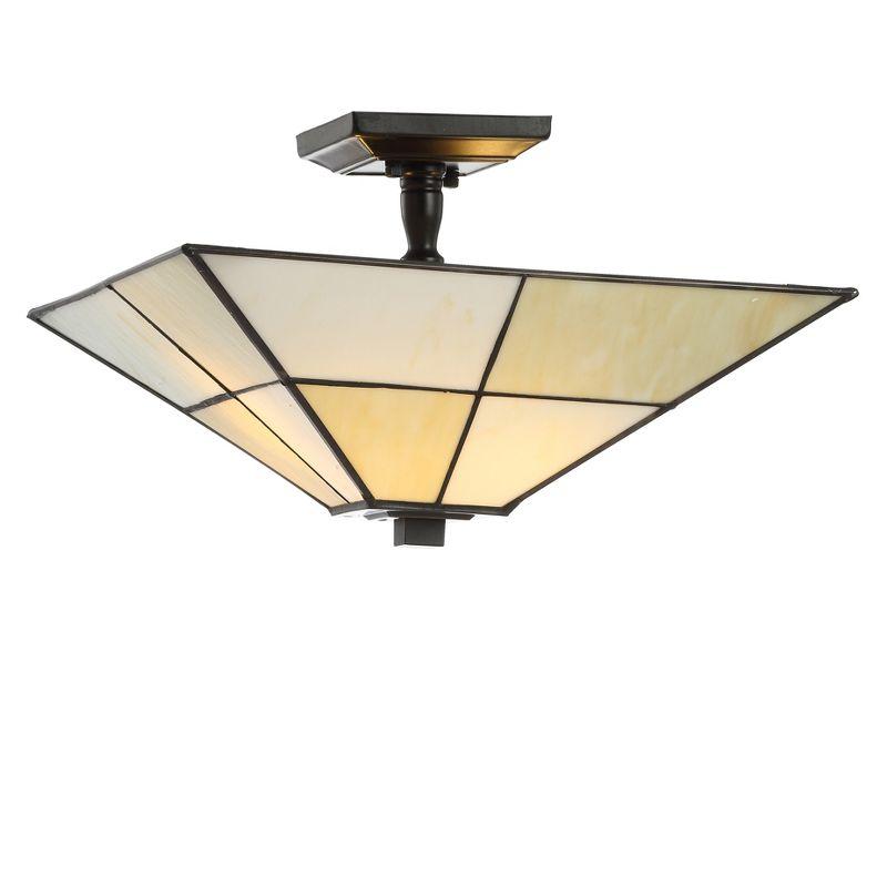 JONATHAN Y Juliana 15.7" Tiffany-Style Glass/Metal LED Semi-Flush Mount, White/Cream