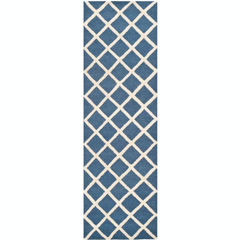 Navy and Ivory Hand-Tufted Wool Runner Rug 2'6" x 6'