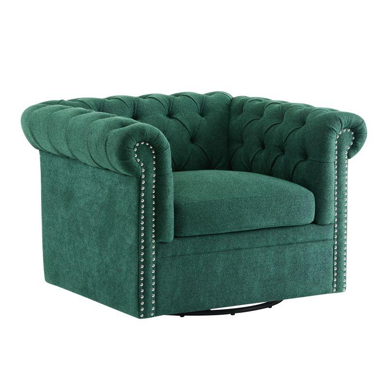 Christopher Knight Home Andrew Upholstered Button Tufted Swivel Club Chair with Roll Arms, Dark Green
