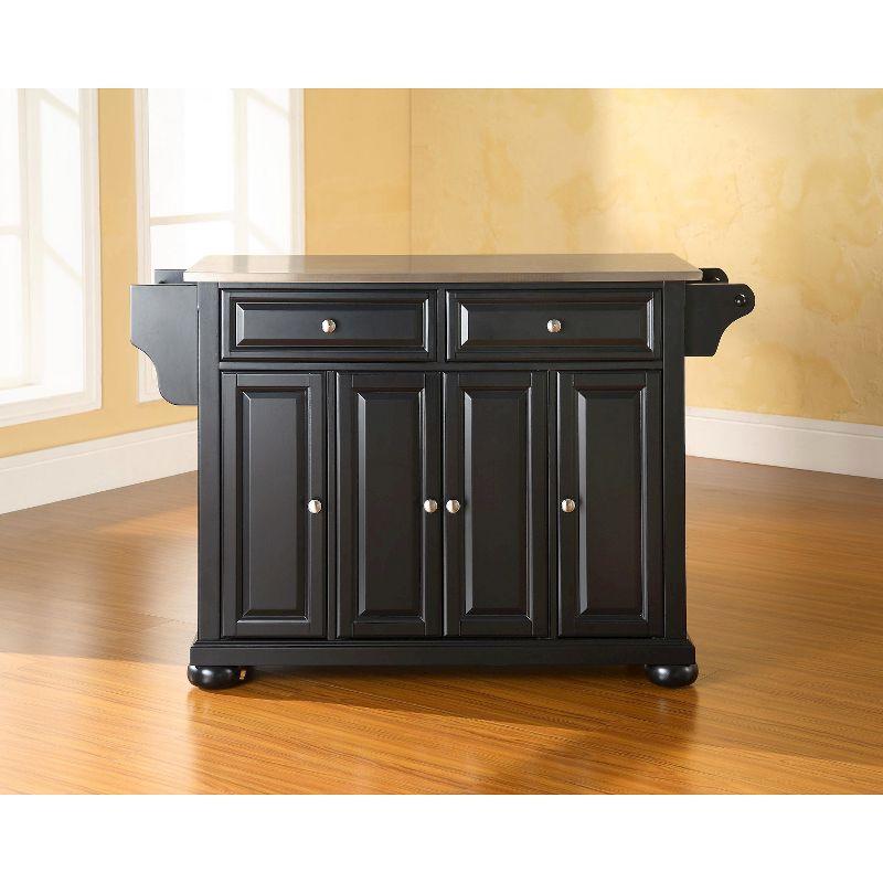 Alexandria Stainless Steel Top Kitchen Island Wood/Black - Crosley: Hardwood Frame, 6 Shelves, 2 Drawers