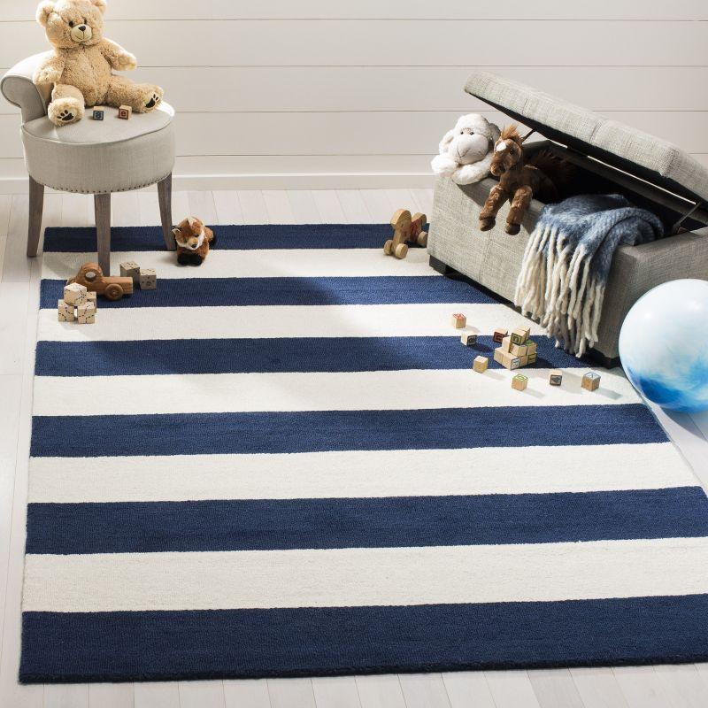 Safavieh Kids Stripe SFK919 Hand Tufted Indoor Area Rug - Navy/Ivory - 9'x12' - Safavieh