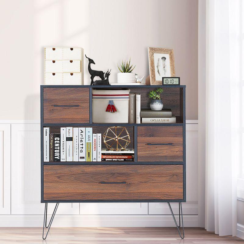 Tangkula Multipurpose Sideboard Storage Cabinet Unit w/Metal Leg &Drawer Walnut