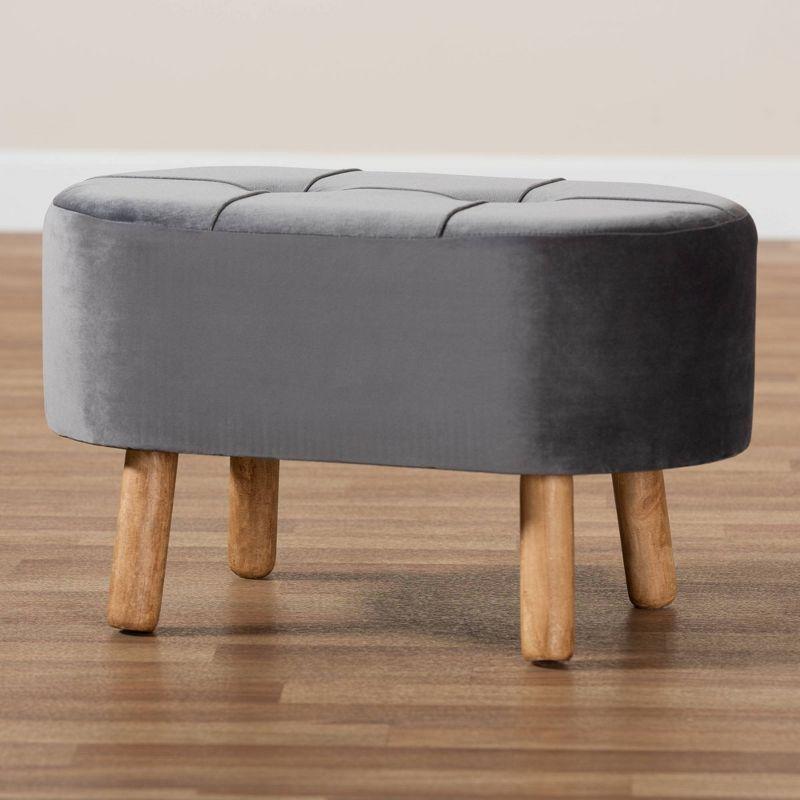 Simone Velvet Upholstered Wood Ottoman Gray/Natural - Baxton Studio