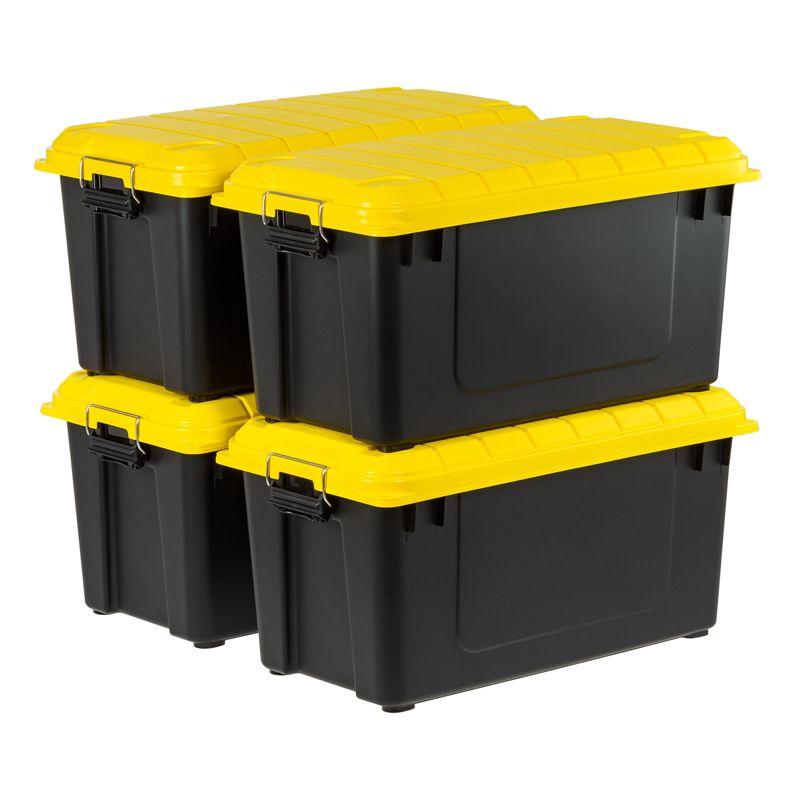 Heavy Duty Black and Yellow 21 Gallon Plastic Storage Totes, 4 Pack