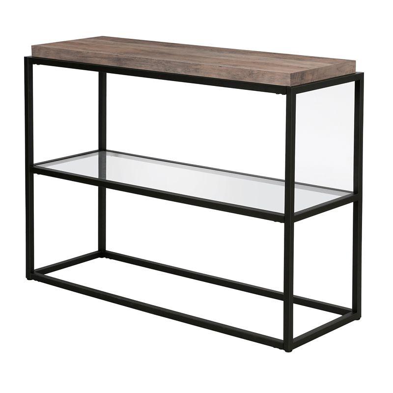 42" Black and Bronze Metal Console Table with Gray Oak Wood Shelf - Henn&Hart