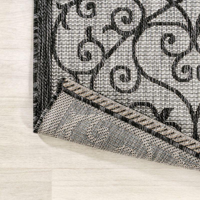 8' x 10' Madrid Vintage Filigree Textured Weave Indoor/Outdoor Area Rug, Light Gray/Black - JONATHAN Y