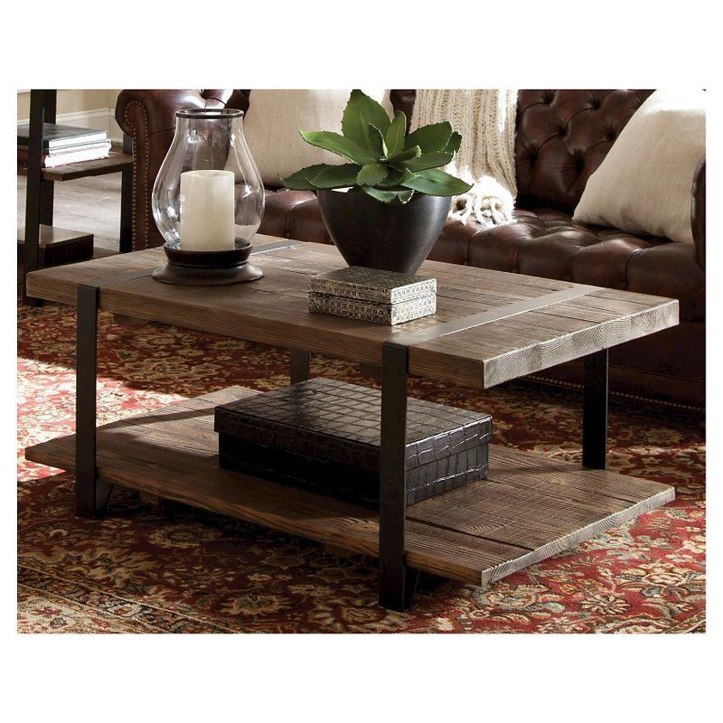 42" Modesto Solid Coffee Table Brown - Alaterre Furniture: Industrial Style, Reclaimed Wood, Metal Legs, Fixed Shelf