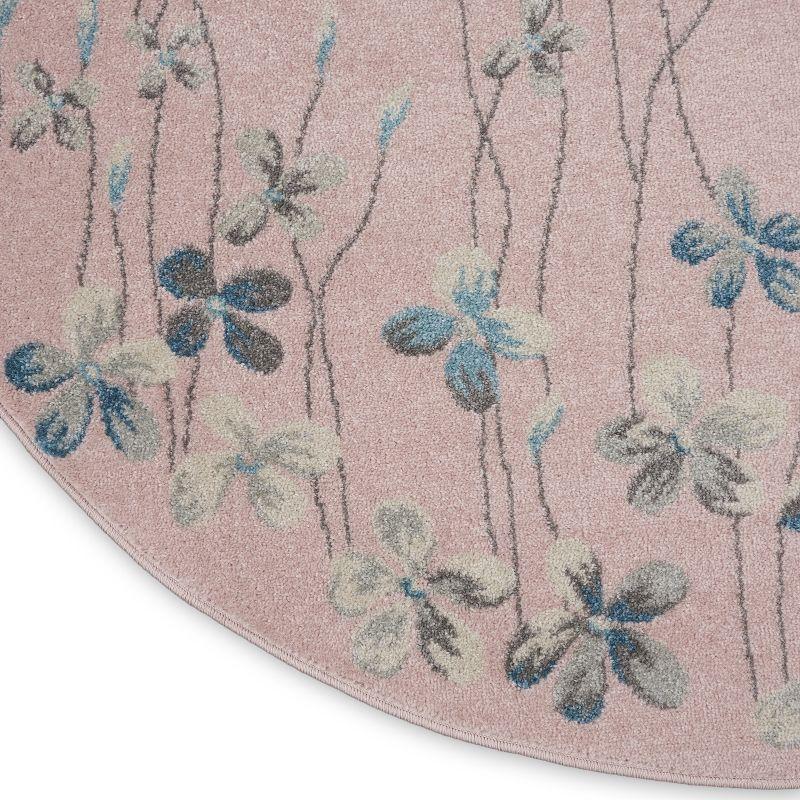 Blushing Blossom 63'' Round Pink Floral Easy-Care Area Rug