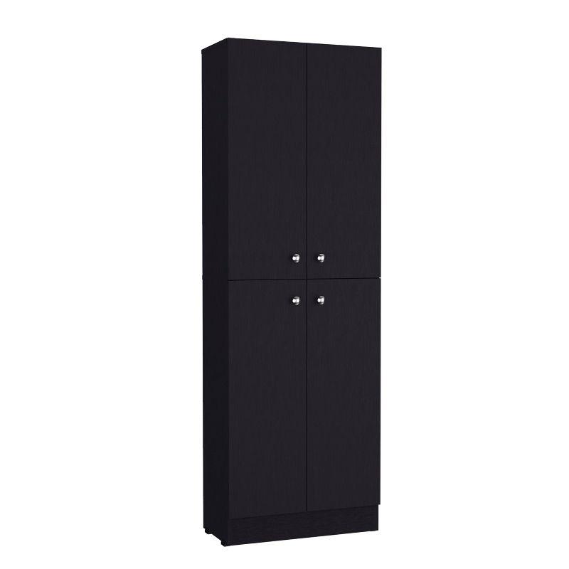 Black Tall Kitchen Pantry with Adjustable Shelves and Doors