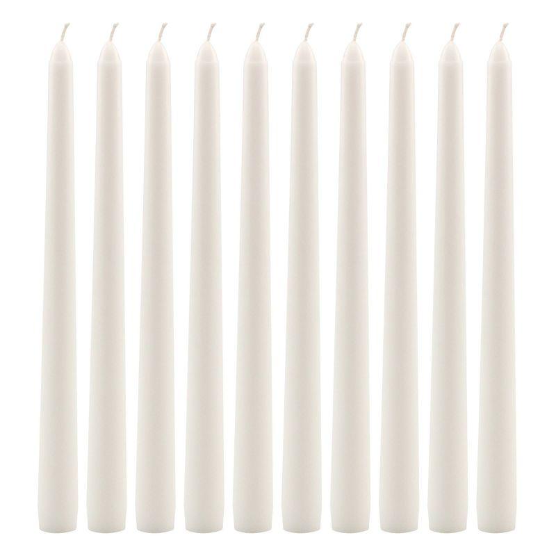 Elegant 10" White Paraffin Wax Taper Candles, 10-Pack