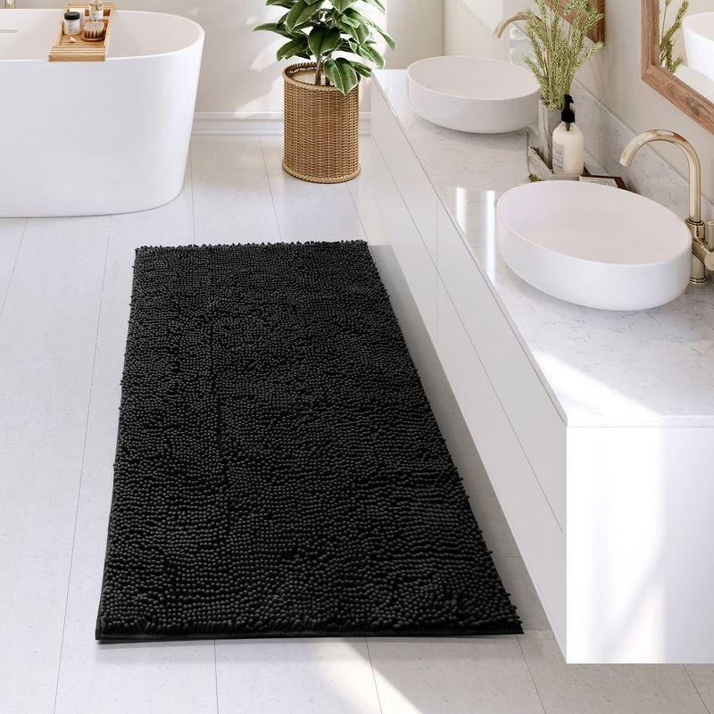 Black Quick-Dry Chenille Bathroom Rug