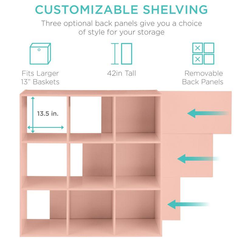 Best Choice Products 9-Cube Bookshelf, 13.5in Display Storage System, Organizer w/ Removable Back Panels - Light Pink